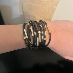 Black Gold Faux Leather Wrap Bracelet with Magnetic Closure